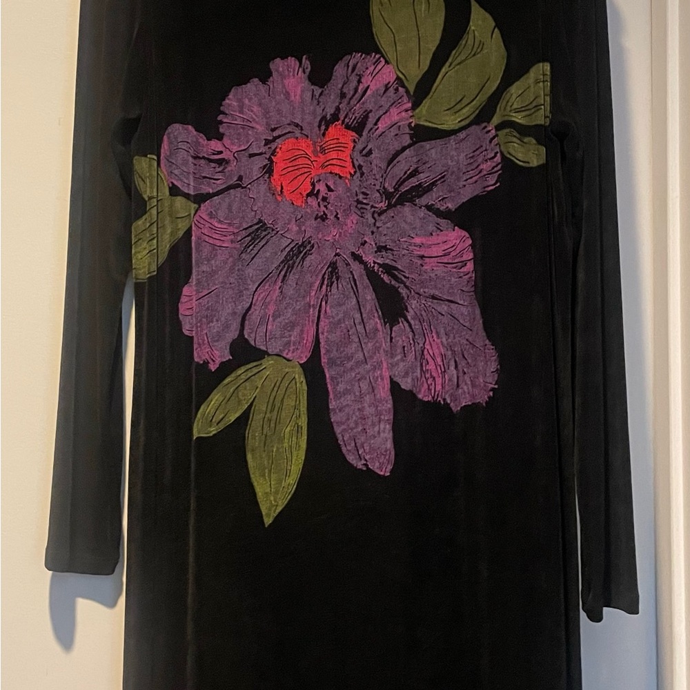 Vintage Carole Little Maxi Black Dress w Mock Turtleneck & Splash of Color. S 10